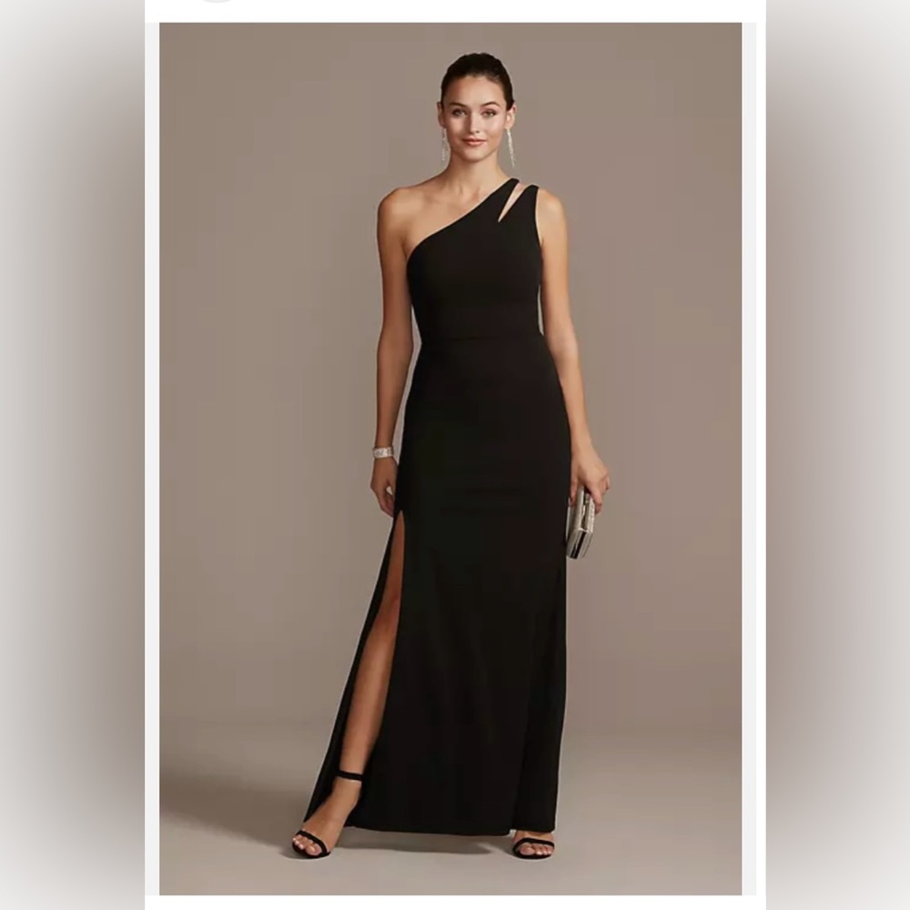 David bridals one shoulder black gown- size 4